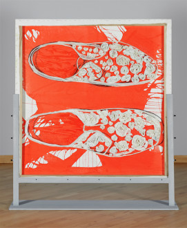 Dona Nelson - <i>Shoe Painting</i>, 2011. Acrylic and mixed media on canvas, 59 x 56 in. (double-sided)