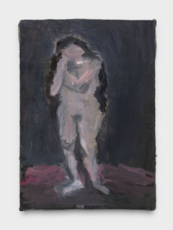 <i>Standing Nude with Black Hair</i>, 2021. Oil on linen board, 7 x 5 in.
