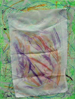 Whitney Claflin, Untitled, 2010. Oil on linen and fabric crayon on polyester, 17 x 13 in.