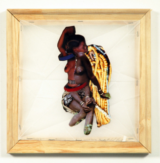 Mike Cloud - Young Girl Becoming Sexual Being, 2004, Collage on vellum with stretcher bars, 13 x 13 inches