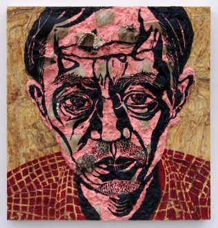 Paint as Figure – Kohei Akiba, Jonathan Delachaux, Jennifer Packer, Schandra Singh, Zheng Wei - Zheng Wei: Portrait No. 1, 2011. Woodcut and mixed media, 23.5 x 24 in.