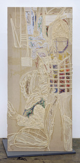 Stretchers Strung Out On Space - <I>Studio Portrait Over Time</I>, 2016. Cheesecloth, muslin, painted string and acrylic mediums on linen, 81 x 36 x 5 in. 2 panels, (double-sided 1)