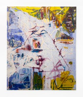 Dona Nelson & Andrew Ross | New Works - Dona Nelson, Tuesday can be anything, 2025. Acrylic and acrylic mediums on canvas and on a redwood stretcher, 108 x 88 inches.
