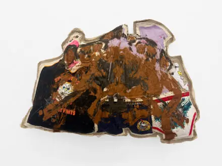 Mike Cloud, <i>Monkey Quilt,</i> 2008. Oil and clothes on canvas bag, 42 × 32 × 4 in.