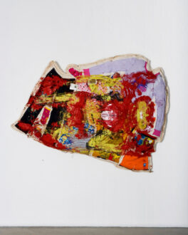 Mike Cloud, <i>Iron Man Flying Quilt</i>, 2008. Oil and clothes on canvas bag, 75 × 52 × 7 in.