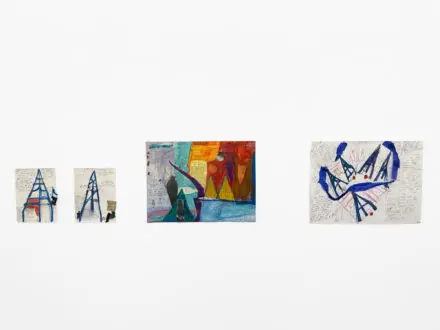 Ada Friedman, drawings 1,2, and 4.
<p>Image 1-<i>Performance Proposal Drawing, Pyramid 2B,</i> 2020.
Graphite, ink, pen, acrylic, watercolor, ribbons, thrift store work shirt cutting, and staples on watercolor paper
12 x 9 in. </p>
<p>Image 2-<i>Performance Proposal Drawing, Pyramid 4B,</i> 2020.
Gaphite, acrylic, pen, collected fabrics, white-out, oil pastel, tin foil, staples, and a grommet on watercolor paper
12 x 9 in. </p>
<p>Image 4-<i>Performance Proposal Drawing, Helen Rides 6: Lights,</i> 2019-2020. Graphite, pen, marker, colored pencil, and lighting gel on paper,
 18 x 24 in.</p>
