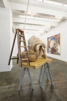 <i>Star-Link</i>, 2025. Basswood, douglas fir, pigment, and lacquer, 40 x 52 x 43 in.