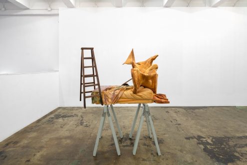Dona Nelson & Andrew Ross | New Works - Andrew Ross, Meat-er, 2025. Basswood, walnut, pigment, lacquer, 40 x 60 x 38 inches.