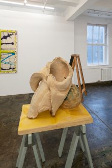 Dona Nelson & Andrew Ross | New Works - Andrew Ross, Star-Link, 2025. Basswood, douglas fir, pigment, lacquer, 40 x 52 x 43 inches. (photo credit: Fernando Sandoval/MW).